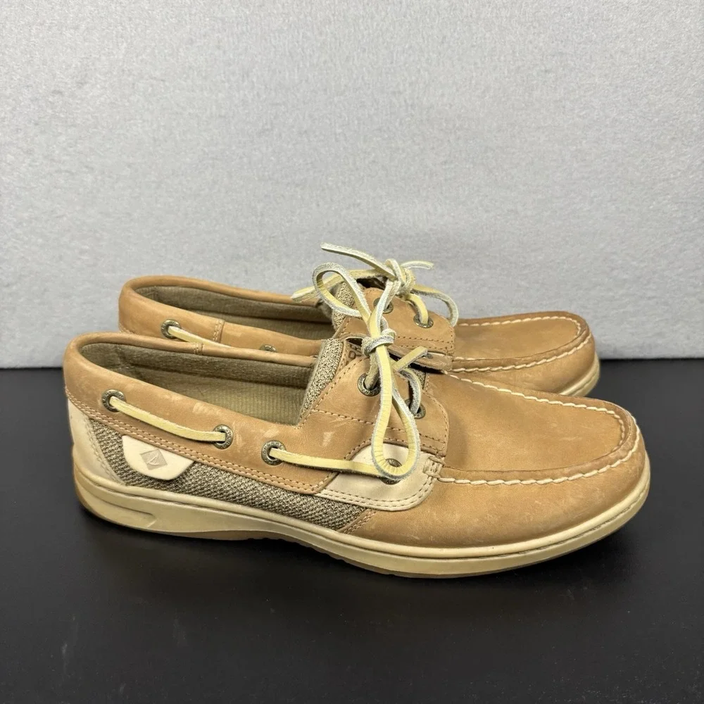Sperry Top-Sider Bluefish 2 Eye Boat Shoes Womens 7.5W Tan Fabric Upper 9276619